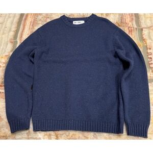 Line of Trade Mens Donegal Fleck Sweater Navy Blue Crew Neck Elbow Patches L